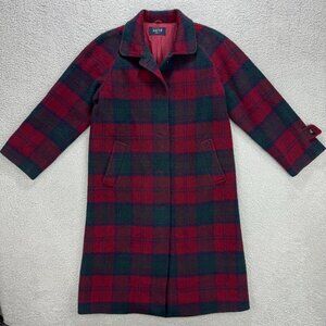 Ascot Tokyo Style Coat Womens Small? S Red Green Tartan Plaid Wool Long Jacket